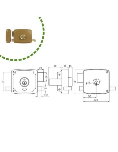CERRADURA SOBREP. MOD. 72U 120 IZQ ESMALTADO ORO 22567