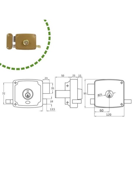 CERRADURA SOBREP. MOD. 72U 120 IZQ ESMALTADO ORO 22567
