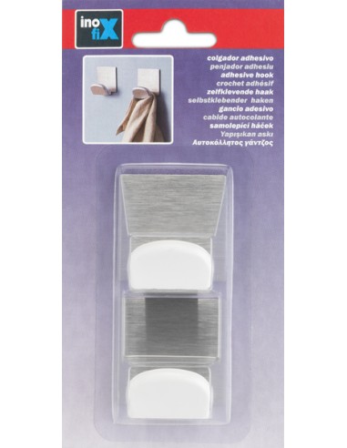 COLGADOR ADHESIVO C/ BASE 2078-2 ACERO BLANCO - 2UDS