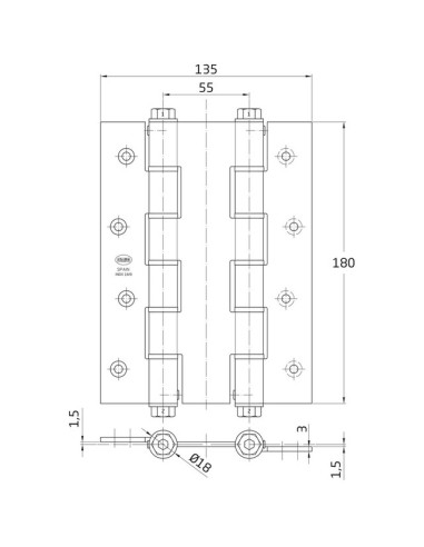 BISAGRA DOBLE ACCION INOX MOD. 3033 180X133,5X3 MM