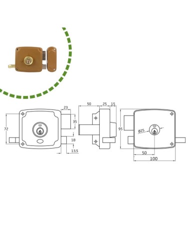 CERRADURA SOBREP. MOD. 72U 120 DCH ESMALTADO ORO 22566