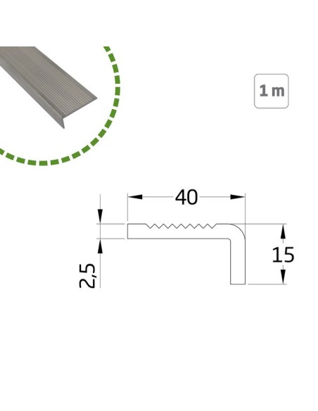 ANGULO ESCALERA ALUMINIO 40X15 1MT PLATA 20658