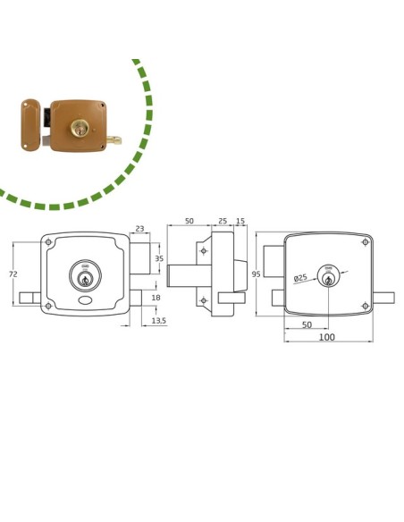 CERRADURA SOBREP. MOD. 72U 100 IZQ ESMALTADO ORO 22565