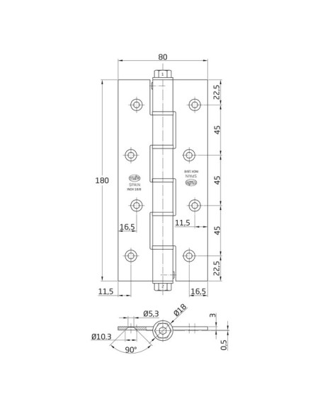 BISAGRA CON MUELLE SIMPLE ACCION INOX MOD. 3031B