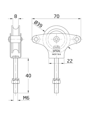 POLEA MOD.20 - 40 MM INOX C/TORNILLO 3209