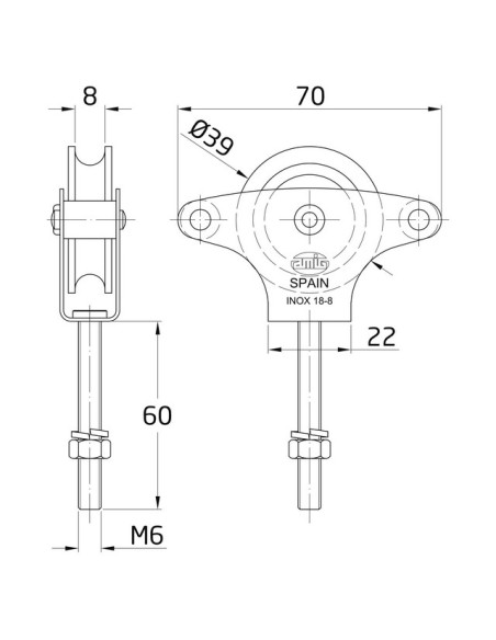 POLEA MOD.22 - 60 MM INOX C/ TORNILLO 3229