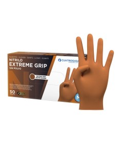 GUANTE NITRILO DESECH. S/ POLVO EXTREME GRIP T-M NARANJA 50 UDS