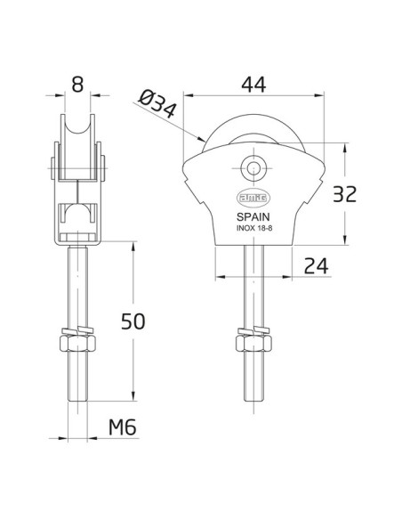 POLEA MOD.23 - M6 X 50 MM ACERO INOX/LATON 6426
