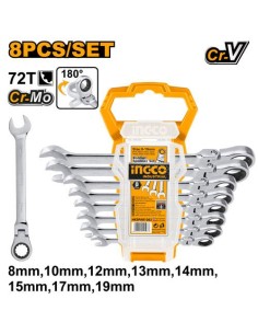 JUEGO DE LLAVES COMBINADAS CARRACA ARTICULADA 8 PCS. HKSPAR1083 0624