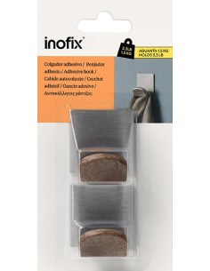 COLGADOR ADHESIVO C/ BASE 2078-9 ACERO MADERA - 2UDS 2