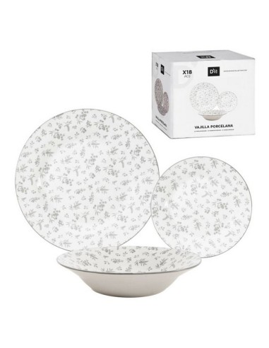 VAJILLA 18 PIEZAS FLOR GRIS 309903