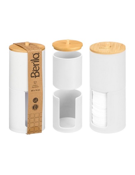 BOTE PLASTICO DOBLE TAPA BAMBU BLANCO 12889