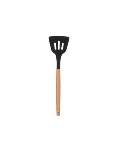 ESPATULA SILICONA NEGRO MANGO MADERA 90507