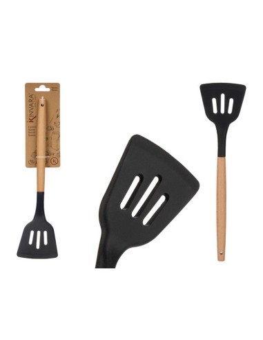 ESPATULA SILICONA NEGRO MANGO MADERA 90507