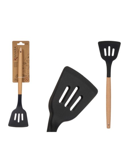 ESPATULA SILICONA NEGRO MANGO MADERA 90507